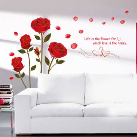 New Removable Red Rose Life Is The Flower Quote Wall Sticker Mural Decal Home Room Art Decor DIY Romantic Delightful