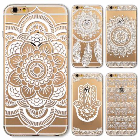 Phone Case Cover for iPhone 4 4s 5 5s 5c 6 6s 6Plus 6s Plus Soft Silicon Transparent Vintage White Datura Paisley Flower Covers