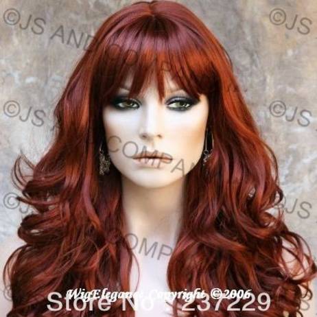 Wholesale price FREE SHIPPING ^^^^Beautiful LONG Wavy Layered Copper Red with bangs WIG WACA