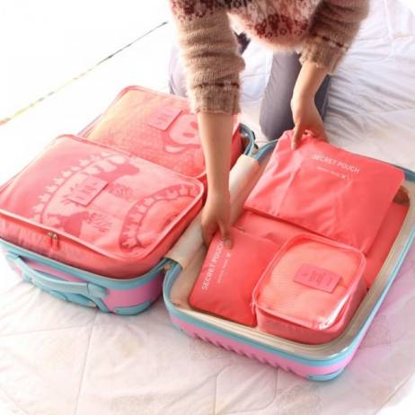 6pcs/set Fashion Double Zipper Waterproof Polyester Men and Women Luggage Travel Bags packing cubes