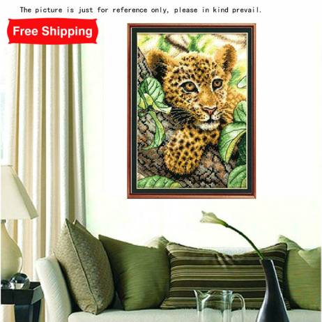 New Dmc Animal Little Leopard Embroidery Cross Stitch Kit Handmade Needlework Cross-stitching Home Decor In Stock Free Shipping