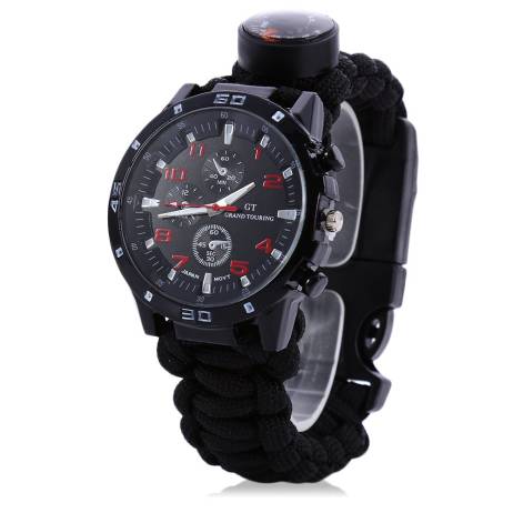 High Quality Multifuctional 6 in 1 Survival Paracord Bracelet Compass Watch With Hiking 4 Colors For Outdoor Hiking
