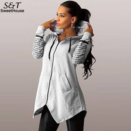New Women Hoodies Casual Sweatshirts Sport Hooded Letters Print Autumn Tops Zipper Irregular Top Women Spring Hoodies 41