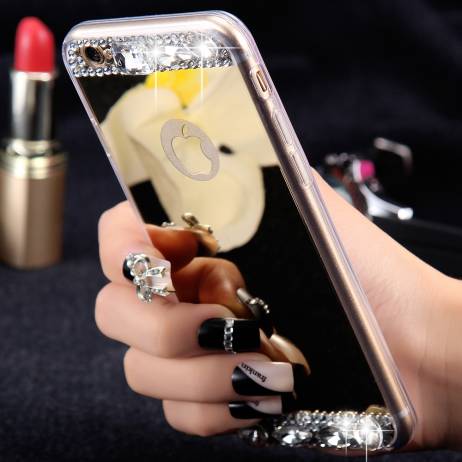 Luxury Diamond Mirror Case For iPhone 6 6s / Plus / 5 5s Handmade Rhinestone Crystal Soft TPU Frame Cover for Iphone6 s Plus