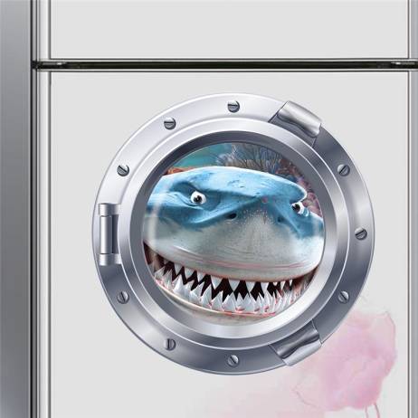 big teeth shark fish submarine portholes wall stickers kids room decoration 025. home decals window nursery mural art 5.0