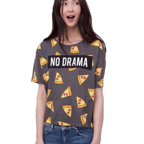 2016 New Pizza letters print T shirt Women cute Cake NO DRAMA tops short sleeve shirts casual camisas femininas tops GTX-004