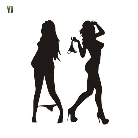 Automobile Motorcycle Funny Beautiful Sexy Woman In Bikini Decorative Wall Stickers Cartoon Car Sticker Black/Silver CT-573