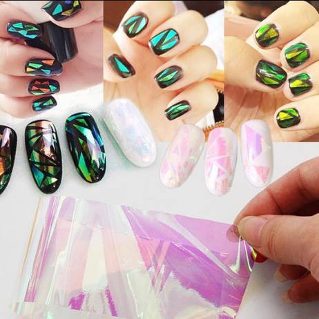10cm explosion models Symphony irregular broken glass nail stickers nail Aurora platinum paper mirror glass paper