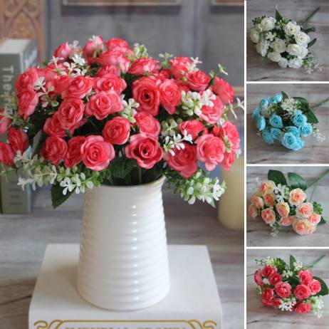 Pretty Charming Delightful 15 Buds 1 Bouquet Mini Rose Artificial Silk Flower Decoration Bridal Decal Home Wedding Decor