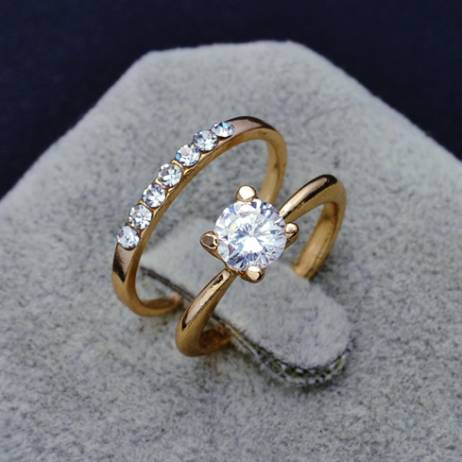 Fashion jewelry New 18k gold filled CZ zircon finger ring set wedding gift for women ladies wholesale R1373