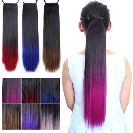 Fashion Two Tone Straight Drawstring Ponytail Hair Hairpieces, Dancing Dress Ombre Fake Synthetic Color Ponytail Hair Extension