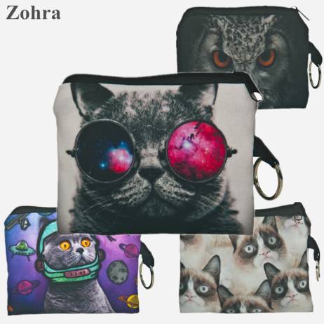 Zohra Cat 3D printing Coin Purse men women Bag wallets purse Wallet carteira masculina portefeuille femme card holder monederos
