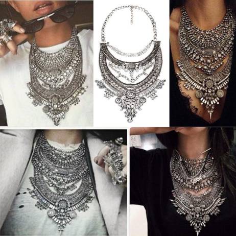 2015 Collar ZA Necklaces & Pendants Vintage Crystal Maxi Choker Statement Silver Collier Femme Boho Big Fashion Women Jewellery
