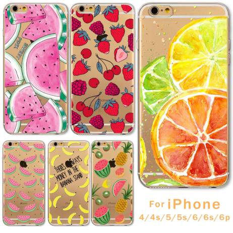 Hot Sale Friunt Printed Case For iPhone 4/4s 5/5s 6/6s 6P/6SPlus Ultra thin Soft TPU Banana Watermelon Lemon Unique Styles