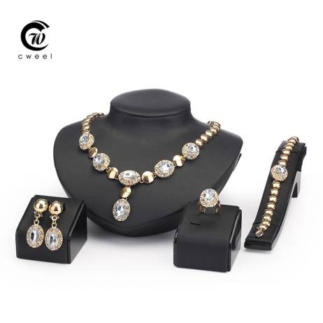 Sapphire Beads Collares Jewelry Sets For Women Fine Accessories Wedding Bridal Pendant Statement CZ Diamond Necklace Earrings