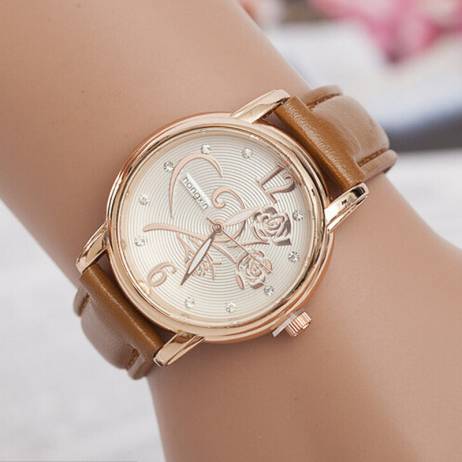 Fashion Luxury Ladies Watches Women Gold Alloy Case Ladies Watch Leather Quartz Watch Relogio Feminino Clock Relojes Mujer 2016