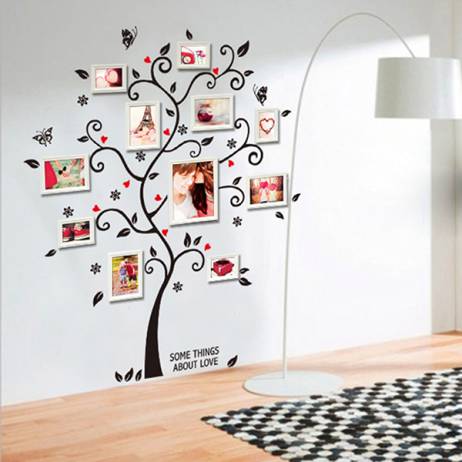 Chic Black Family Photo Frame Tree Butterfly Flower Heart Mural Wall Sticker Home Decor Room Decals