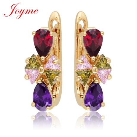 Joyme hoop earrings fashion jewelry colorful CZ stone earrings for women 18k gold plated earrings christmas gift 2015 sae-0128