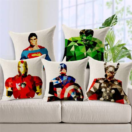 18'' 45cm Square Home Decorative Cartoon Marvel Heroes Cushion Pillow Case Mosaics The Avengers Pillowcase Batman Covers
