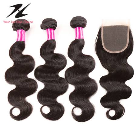 7A Peruvian Virgin Hair With Closure Body Wave Eayon Hair Cheap Human Hair Weave With Closure Peruvian Hair Bundles With Closure