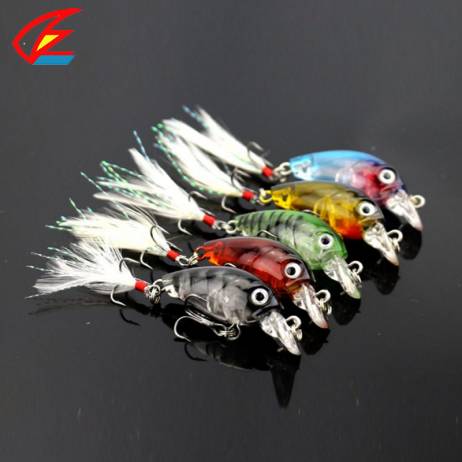 1x 3.6cm 4g Fishing Lures Crank Baits Mini Crankbait 3D Fish Eye Artificial Lure Bait with Feather Siumlation Fake Lure CB028