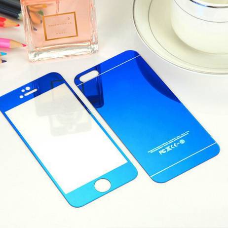 2 Pcs/Lot 0.3mm 2.5D 9H Front and Back Colorful Tempered Glass For iphone 5 5s Electroplating Mirror Screen Protector film guard