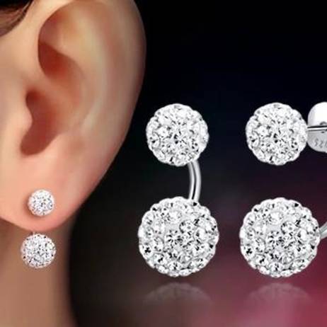 Cute Double Ball Pearl Ear Stud Earrings Women Silver Crystal Rhinestone Cubic Zirconia Jewelry Accessories Pendientes