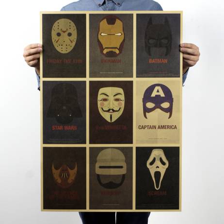 USA famous movie characters HULK IRONMAN STAR WARS MASK Vintage paper Poster BAR PUB HOME WALL DECOR 28x20inch(71*51.5cm) GIFT