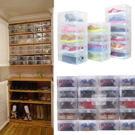 10pcs /lot High Quality Clear Foldable Plastic Shoe Storage Case Boxes Stackable Organizer Shoe Holder Hot