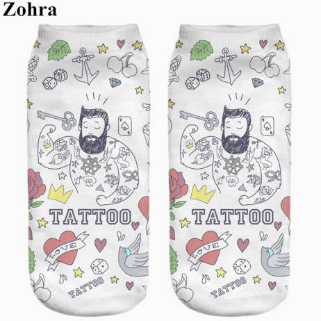 New arrival Funny Cute Tattoo Men Full Print Women's Men's Low Cut Ankle Socks Jogging Sport Cotton Hosiery Casual Sock Slippers