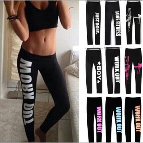 S-4XL Women's Harajuku Work Out Letter Printed Black Fitness Leggings Casual Sexy Modal Sportwear Leggings Sport Leggings