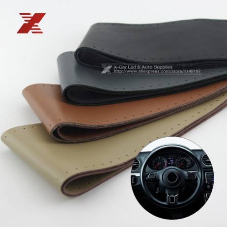 2015 DIY High Quality Genuine Cowhide Leather Steering Wheel Cover Racing Steering Wheel With Needles and Thread Fit 3 Colors