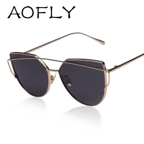 AOFLY Fashion Sunglasses Women Cat Eye Sunglasses Famous Lady Brand Designer Twin-Beams Sunglasses Coating Mirror Glasses UV400