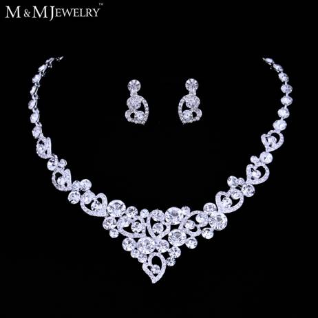 Silver Heart Crystal Bridal Jewelry Sets including Necklace and Earrings Christmas Gift TL310-pin
