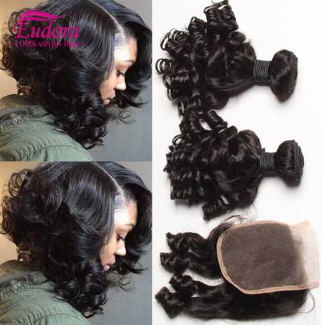 3 Bundles Unprocessed 7a Brazilian Virgin Aunty Funmi Hair 100% Human Hair Weave Aunty Funmi Bouncy Curls Extensions Hair #1B