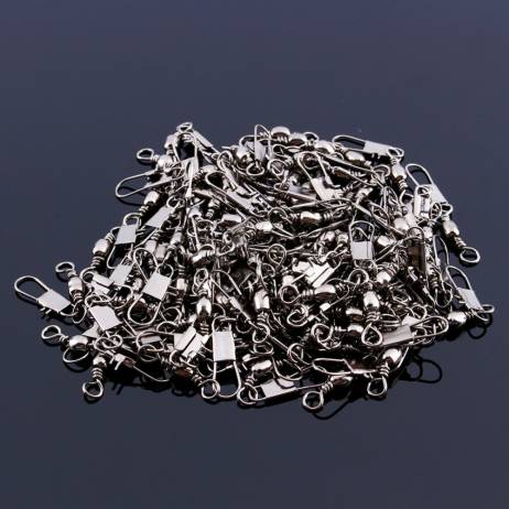 100PCS Interlock Snap Ball Bearing Swivel Rolling Solid Rings Fishing Connector #8 3.5CM Length Ocean Boat Fishing Hooks