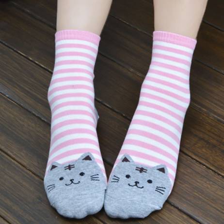 2016 High Quality Female 3D Animal Cat Footprints 6Colors Striped Cartoon Socks Women Cotton Floor length sock for Lady Girl Kid