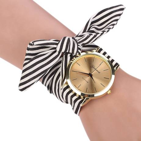 New Arrive Girls Ladies Women's Watches Fashion Casual Stripe Fabric Bracelet Watch 3 Colors Sweet Women Dress Wristwatch