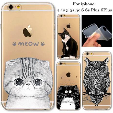 Case For iphone 4 4s 5 5c 5s 6Plus 6 6s plus New Arrival Soft TPU Protective Cases Clear Cat Animals Cover