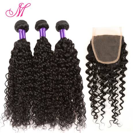 Grade 8A Malaysian Curly Hair With Closure Malaysian Virgin Hair 3 Bundles With Lace Closure Grace Hair Products With Closure