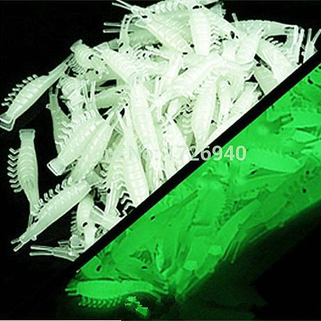 Free shipping 100pcs 3.8cm New Sabiki Soft Fishing Lure Rigs Luminous Shrimp Bait Jigs Lure soft lure Worn Fake lure