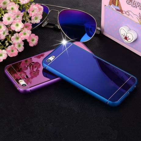 Hot ! Metal Bumper+Front & Back Mirror Effect Tempered Glass Film Phone Case For iPhone 5 5s 6 6s 6Plus 6sPlus Cover
