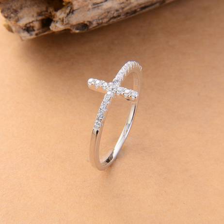 Trend Sideways Cross silver plated rings Fashion Jewelry free shipping rose gold plated crystal vintage wedding ring for women