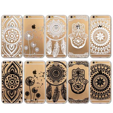 I6 Black and White Floral Paisley Flower Mandala Case Cover For Apple iPhone 6 6s Case Retro Luxury Fashion Case Cover