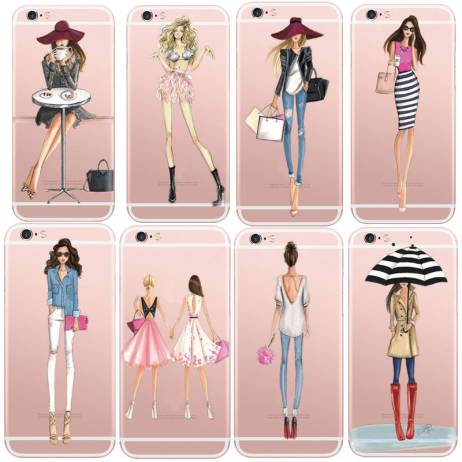 Fashionable Dress Shopping Girl Cases For iPhone 6 6s Transparent Clear Soft Silicon Phone Cover