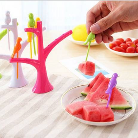 Easy Bird Fruit Snack Dessert Forks+ Tree Shape Holder For Party Home Decor Hall Free Shipping