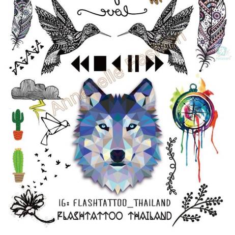 A6080-208 Big Black tatuagem Taty Body Art Temporary Tattoo Stickers Gradient Colorful Wolf Owl Birds Glitter Tatoo Sticker