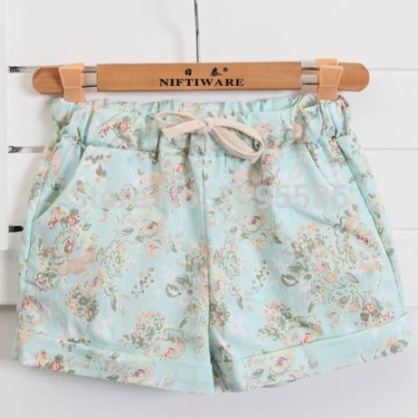 Free Shipping Women Fashion Floral Elastic Waist Drawstring Cotton Shorts For Female Short Pants Woman Casual Plus Size Shorts