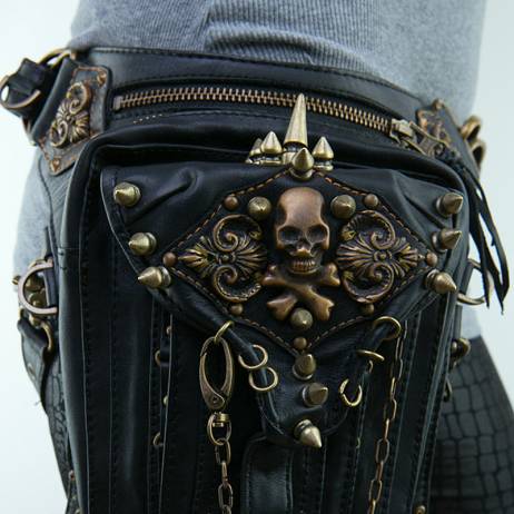 Fashion Gothic Steampunk Skull Retro Rock bag Men Women Waist Bag Shoulder Bag Phone Case Holder Bag 2015