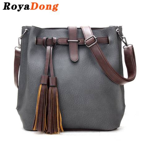 RoyaDong 2016 New Women Messenger Bags Pu Leather Women's Handbags Bucket Bag Vintage Designer Shoulder Bag Ladies Tassel Bolsas